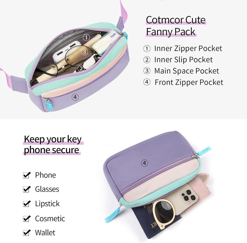 cotmcor Store Valentines Day Gifts for Kids: Fanny Pack Birthday Gift for 5 6 7 8 9 10 11 12 Year Old Teen Girls, Preppy Cute Trendy Stuff Colorblock Crossbody Bag Adjustable Belt Bags for Travel Outdoor - Image 5